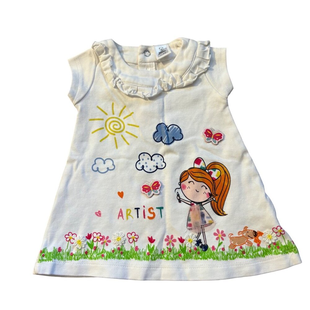 Toffy House Baby Girls Artist Print Cotton Dress 1-3 Months